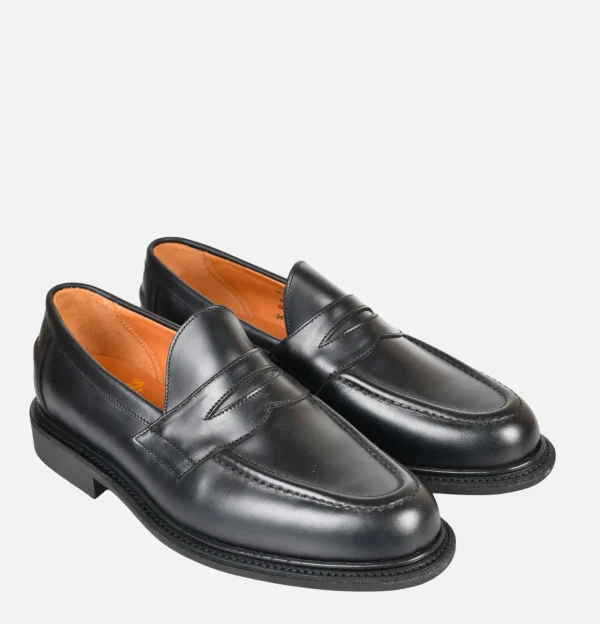 SANDERS Mocassins | Black Leather Pull Up Penny