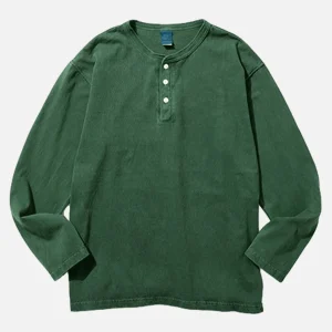 GOOD ON T-shirts | Ls Henley Tee Dark Green